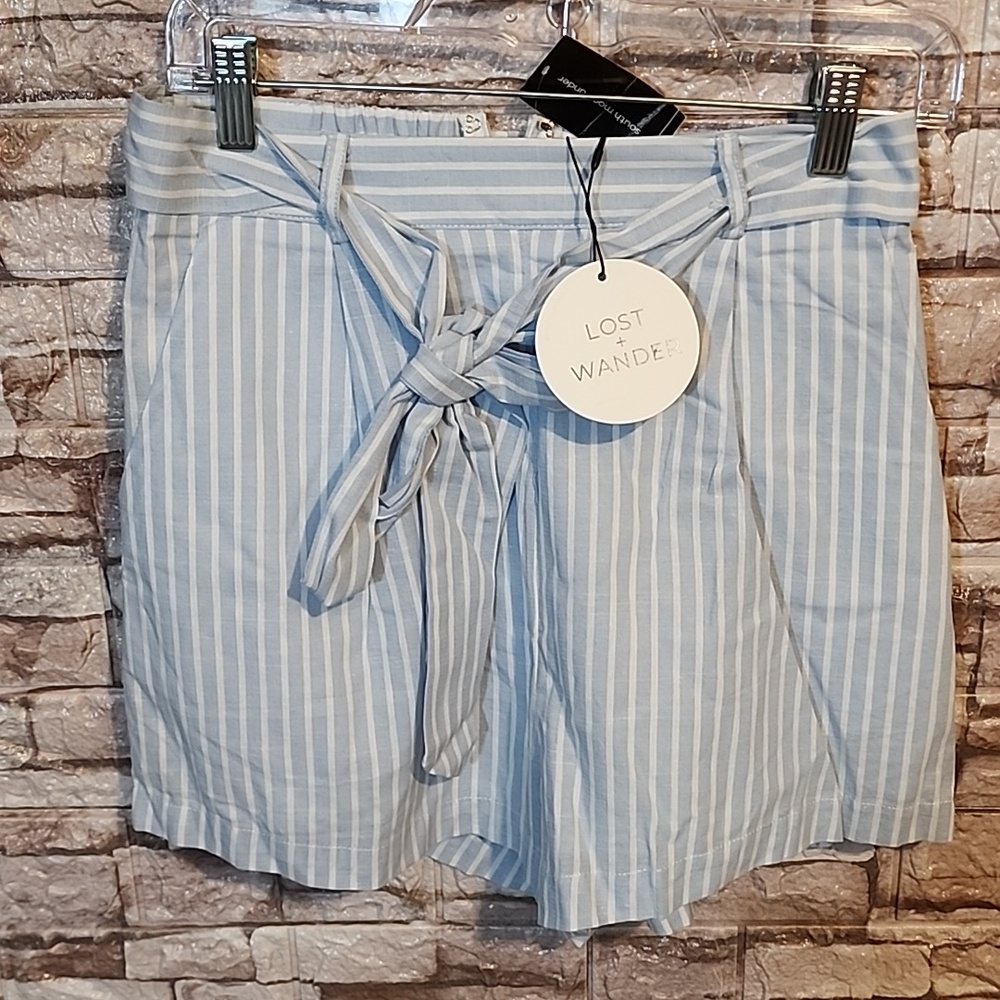 Lost + Wander Brand New Light Blue Striped  Shorts